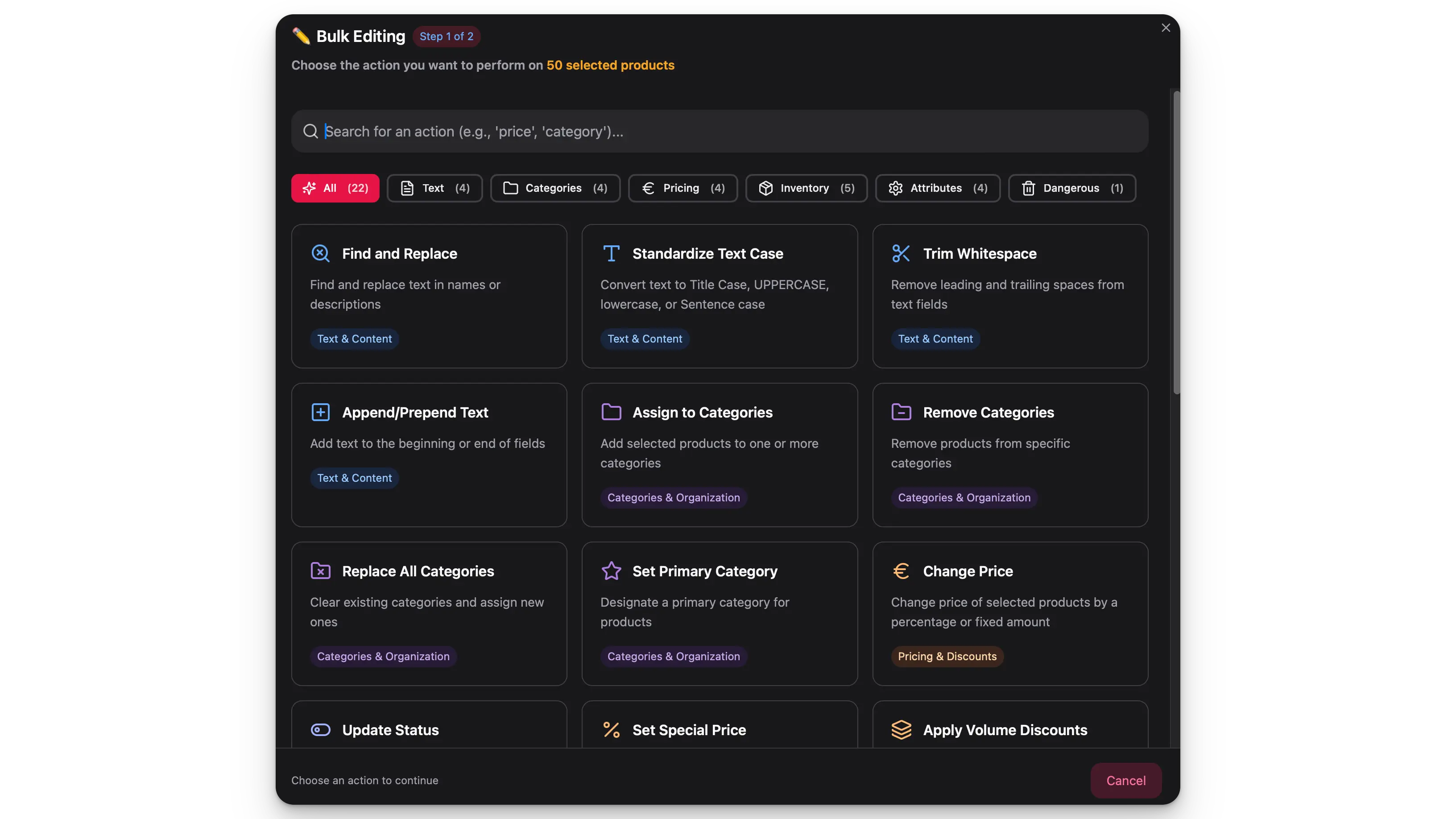 WISEPIM bulk operations interface